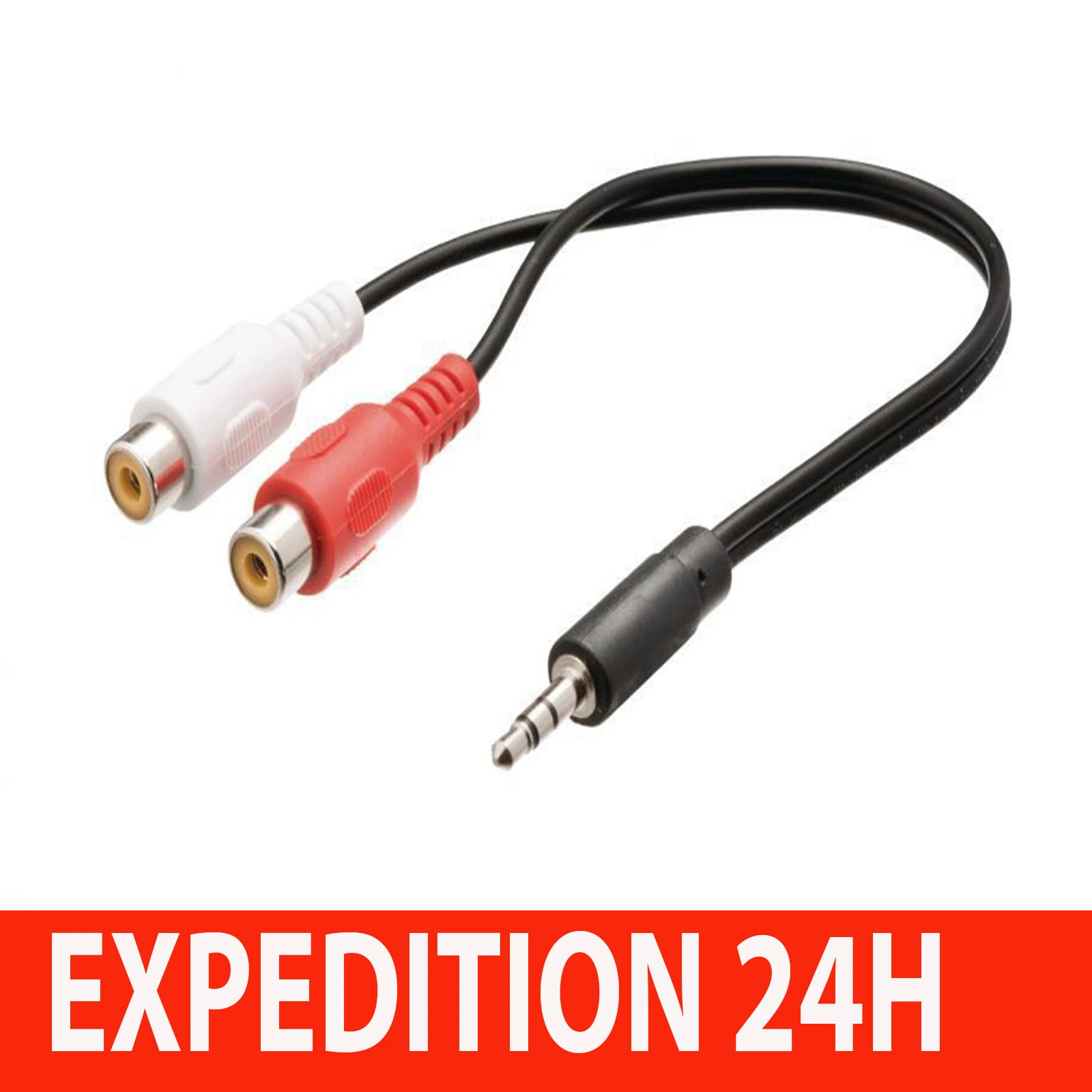 Câble jack 3,5 mm stéréo vers 2 RCA femelles, 20 cm