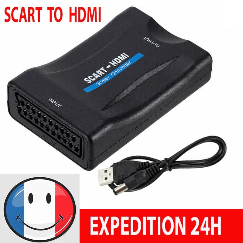 SCART to HDMI converter with USB cable