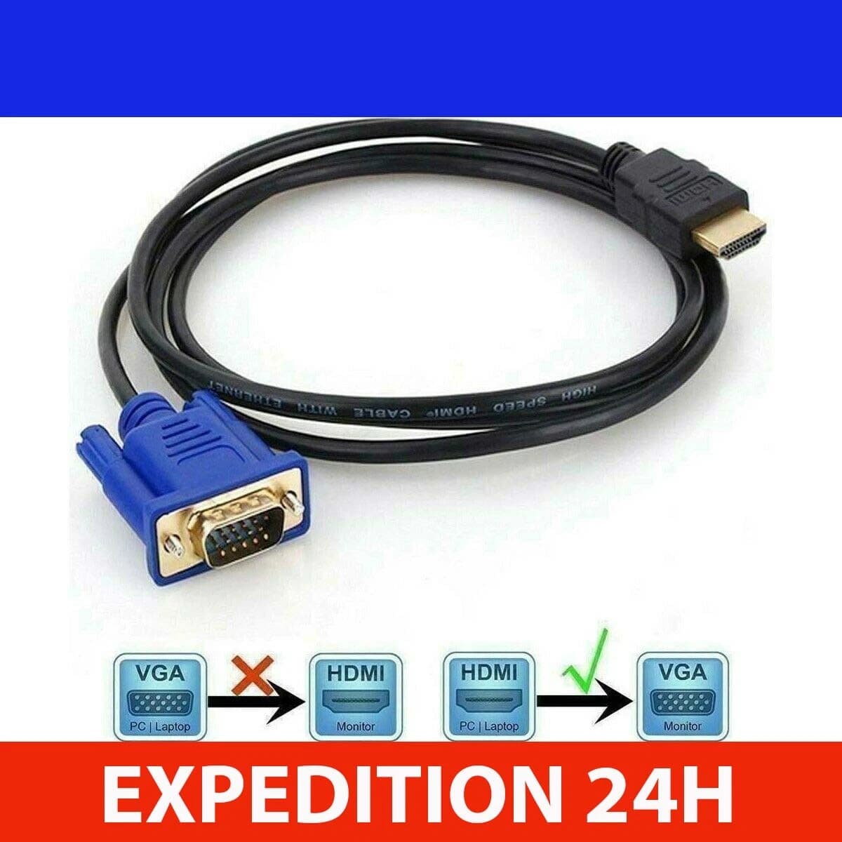 Câble adaptateur HDMI vers VGA 1,8 m