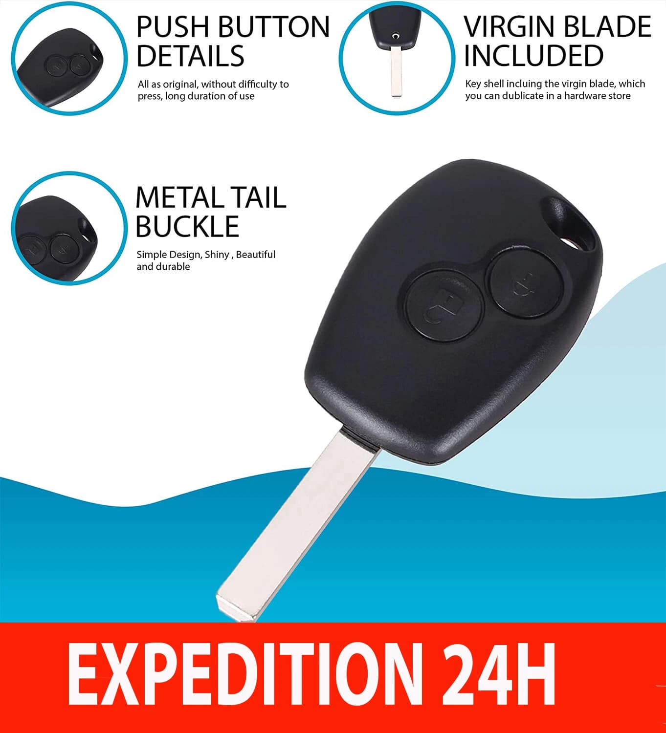 Coque de clé 2 boutons pour Renault Clio 3, Modus et Twingo 2