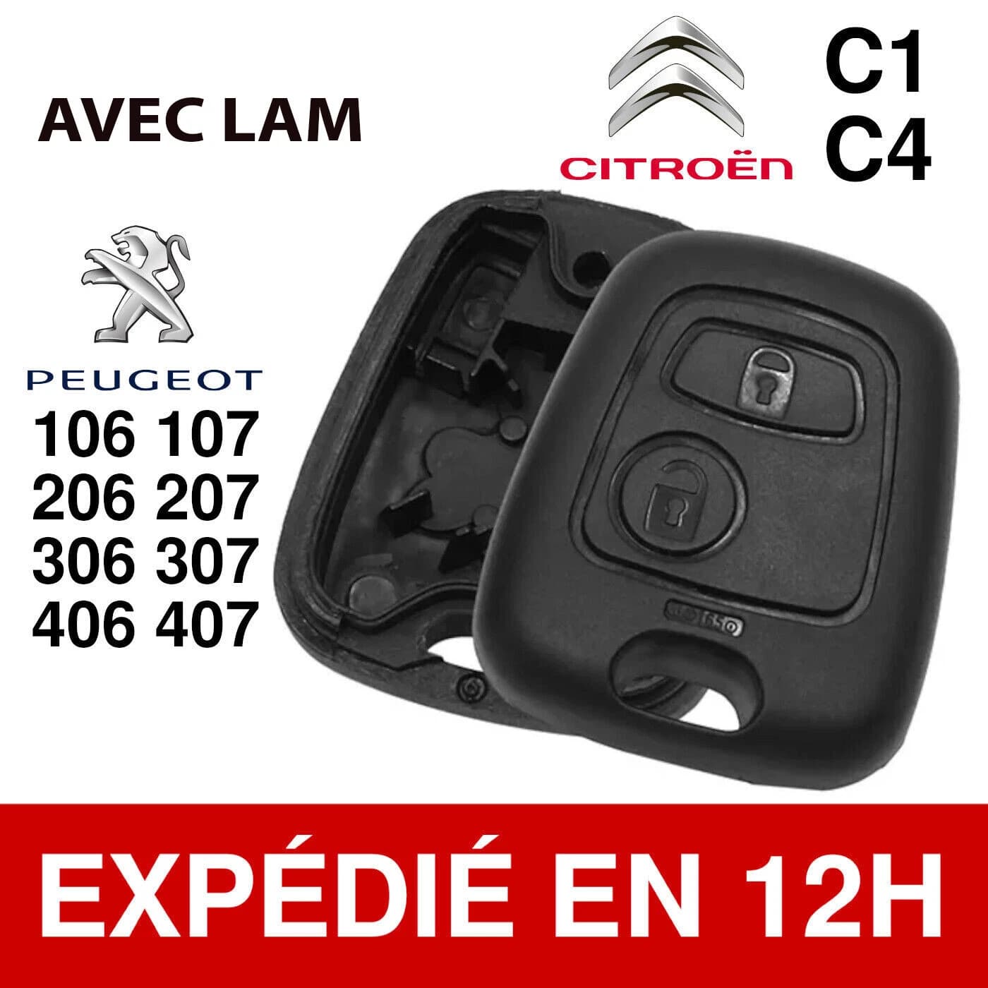 Coque de clé plip avec lame pour Peugeot 206