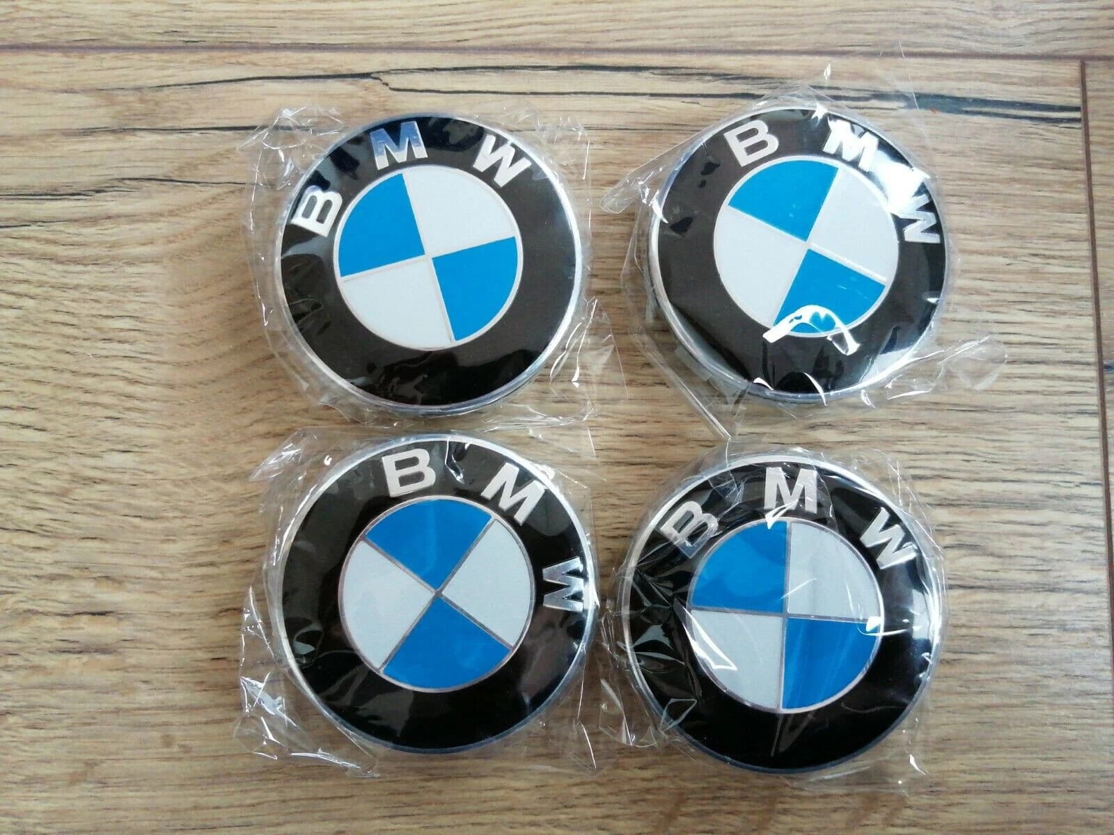 Cache-moyeux de jante BMW 68 mm bleu et blanc, lot de 4