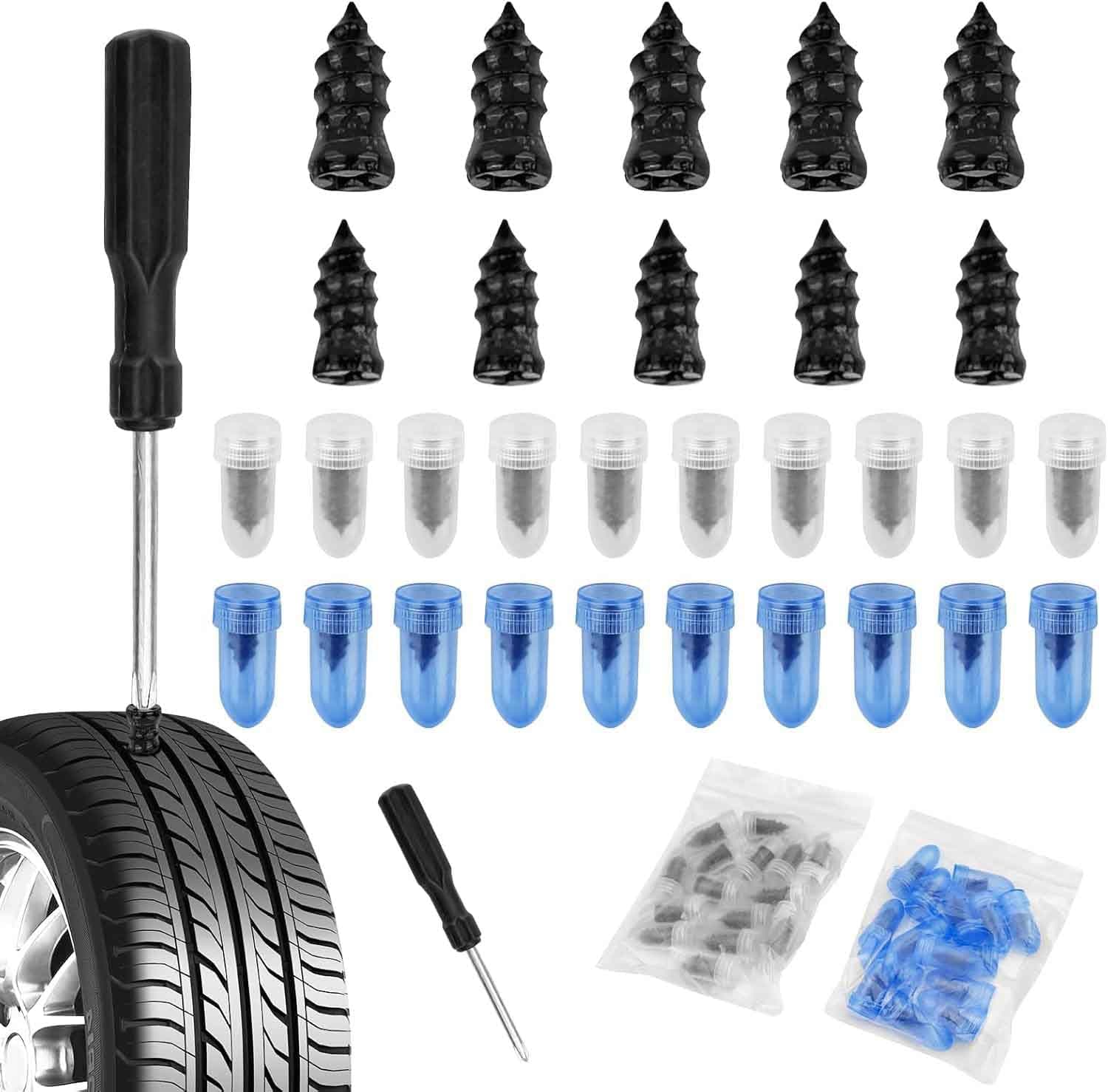 Clous de réparation de pneu tubeless avec tournevis, lot de 20