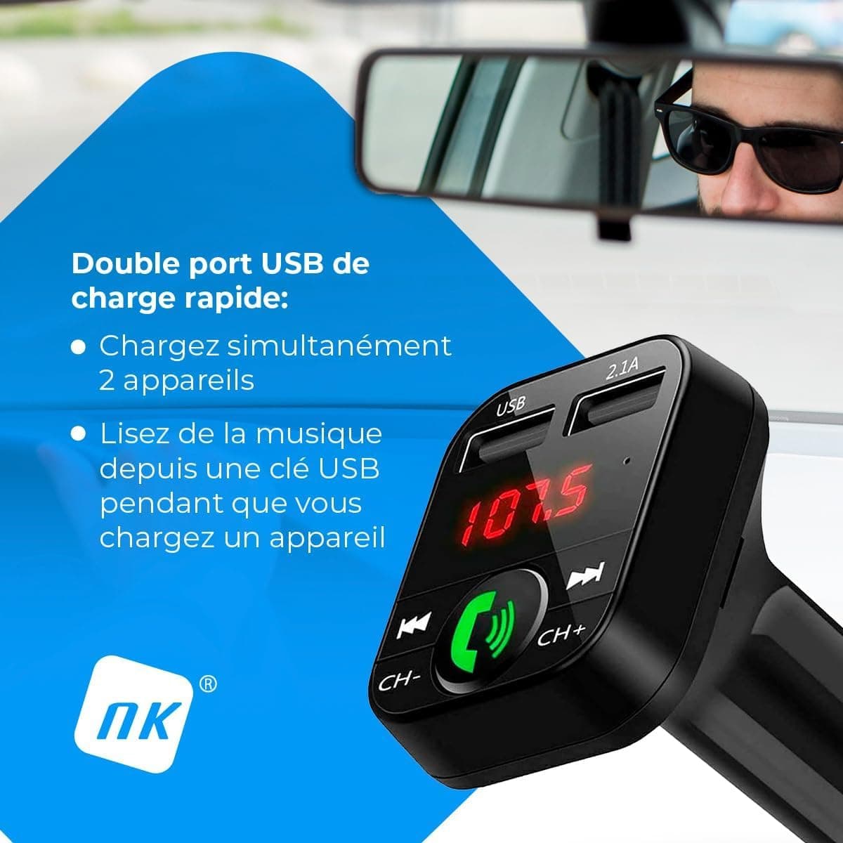 Transmetteur FM Bluetooth 5.0 ZISONIX double USB