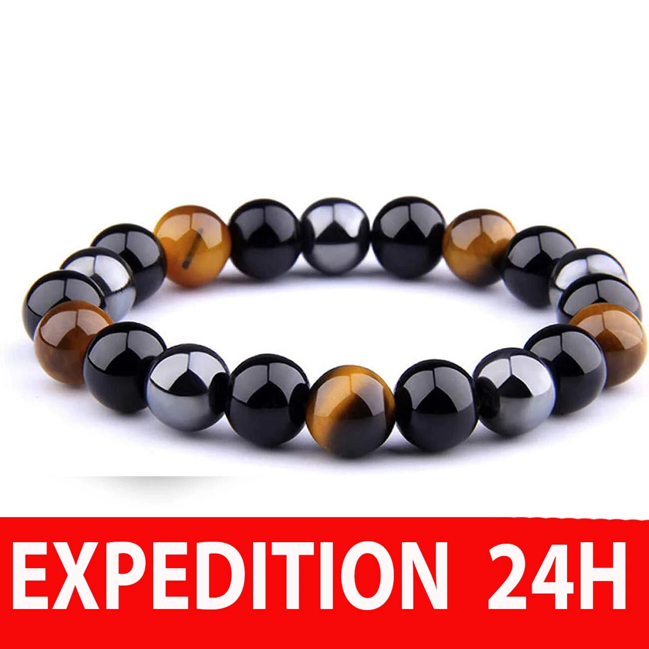 Bracelet œil de tigre, hématite et obsidienne