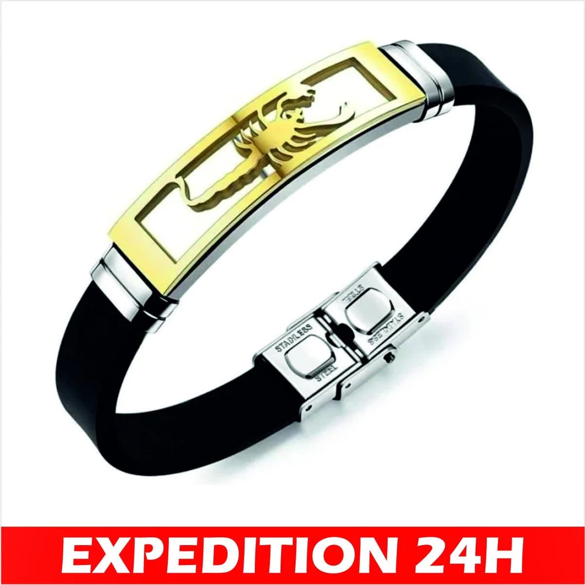 ZISONIX Bracelet en cuir noir tressé et acier inoxydable