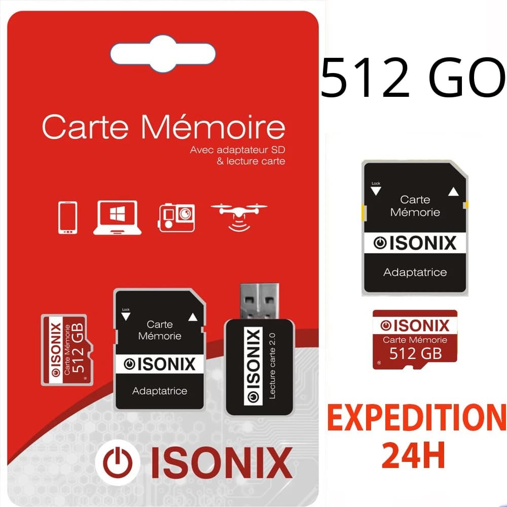Carte mémoire microSD Classe 10 avec adaptateur