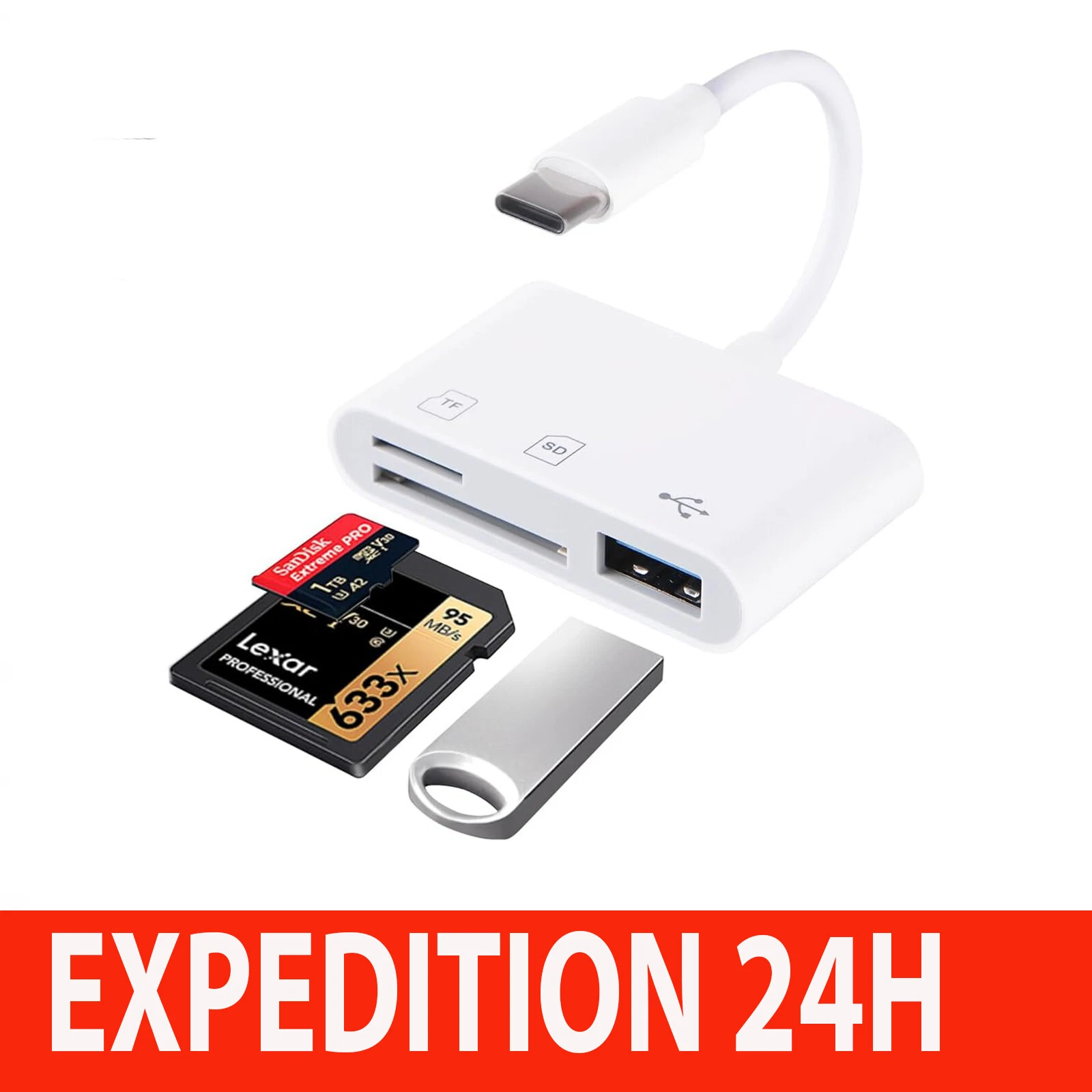 Lecteur de cartes SD et microSD USB-C avec port USB 3.0
