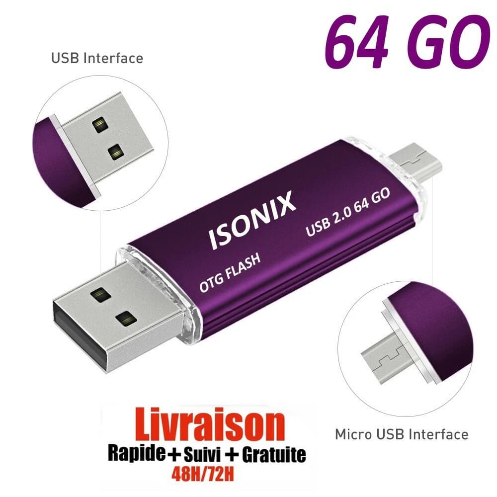 Clé USB 2 en 1 micro USB pour smartphone Android