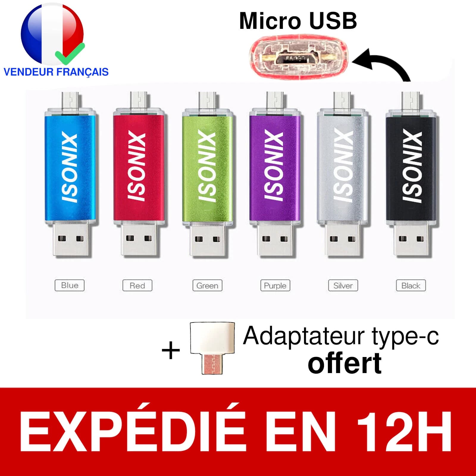 Clé USB 2.0 3 en 1 pour smartphone Android et ordinateur