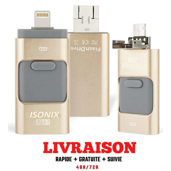 Clé USB 3 en 1 64 Go pour iPhone, iPad et Android