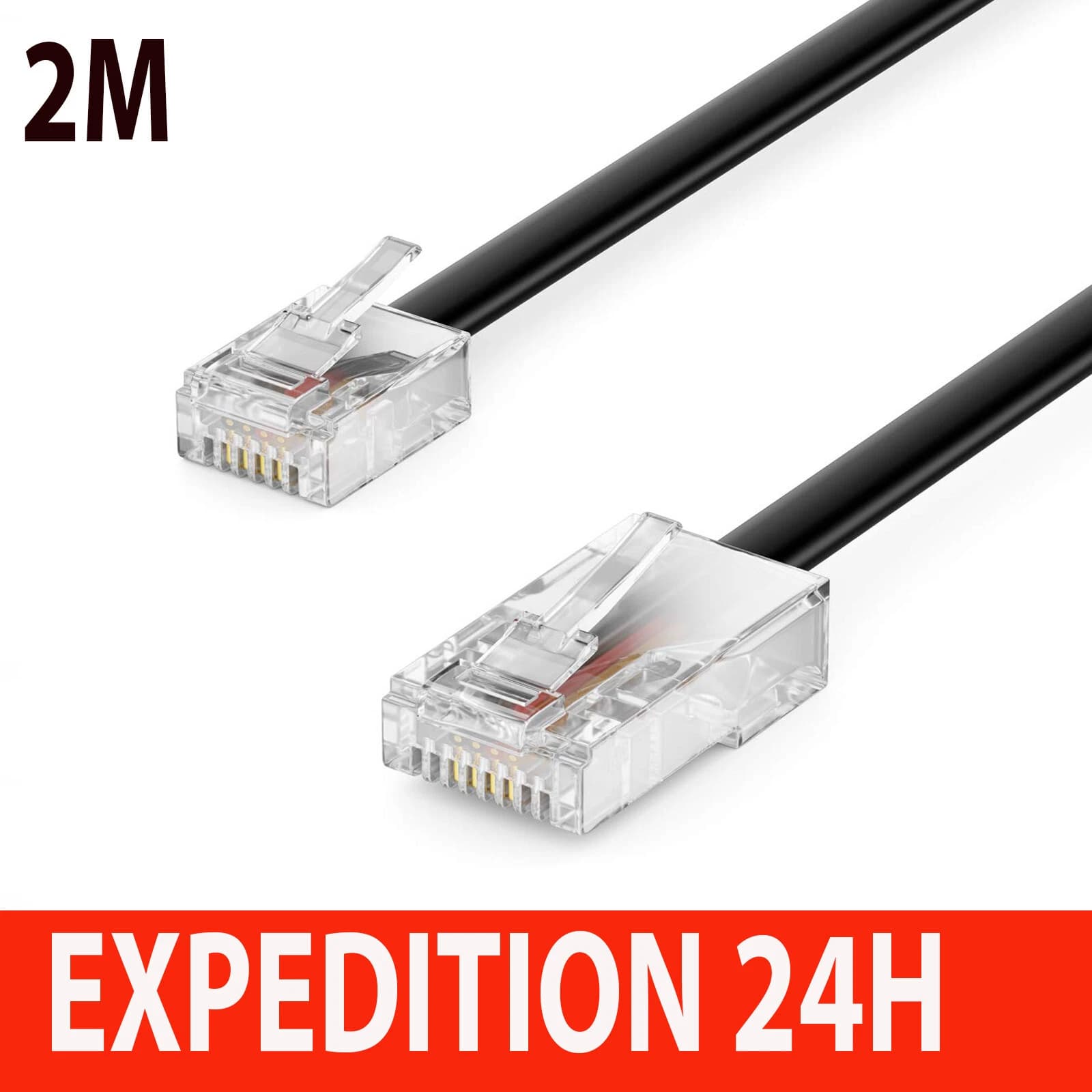 Black RJ11 to RJ45 telephone cable, 2 m