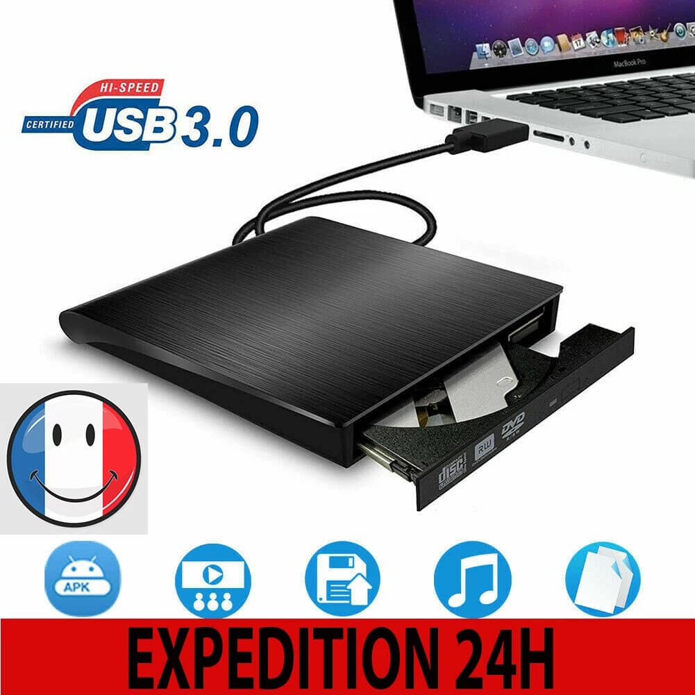 Lecteur graveur CD / DVD externe USB 3.0 slim