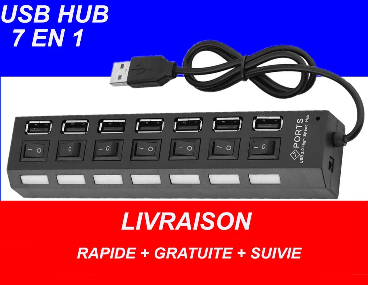 Hub USB 2.0 7 ports avec interrupteurs OcioDual
