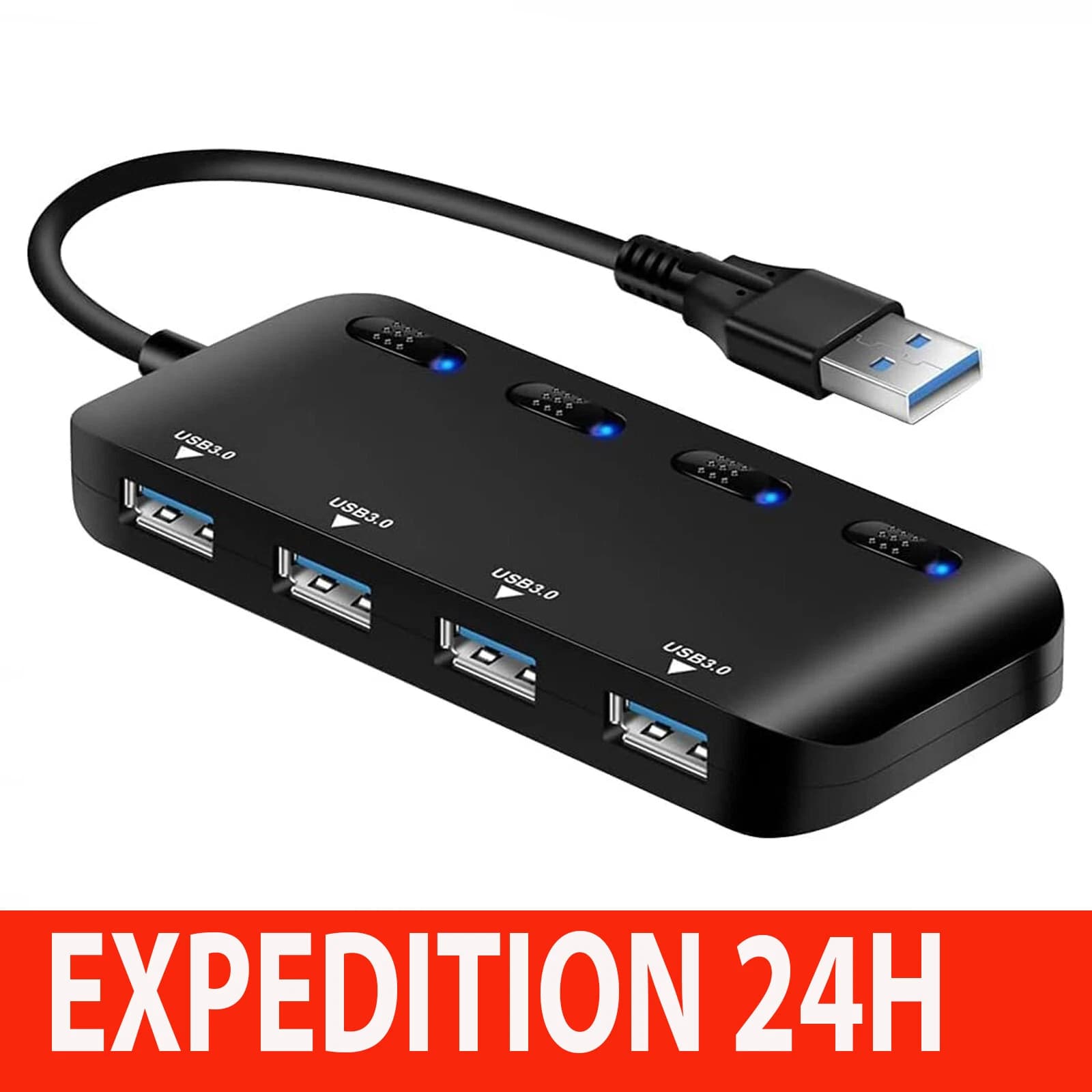 ZISONIX 4-Port USB 3.0 Hub with Switches