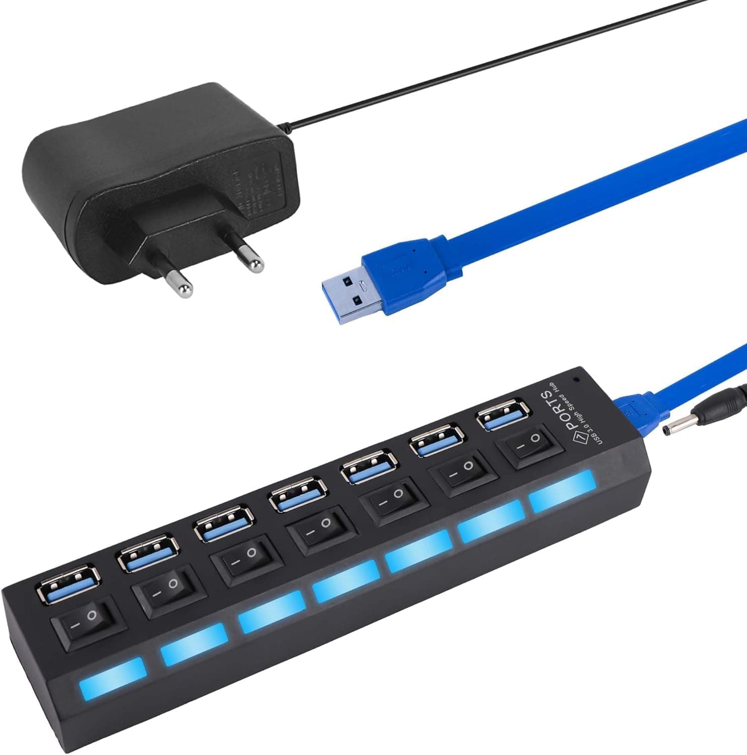 7-port USB 3.0 hub with individual switches