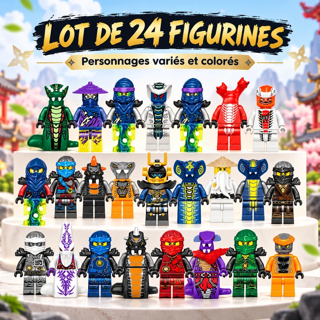Mini figurines ninjas à assembler, lot de 24