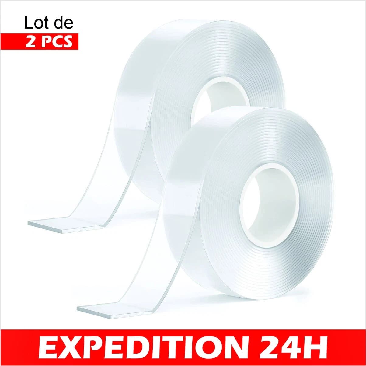 Ruban adhésif double face nano réutilisable ZISONIX, lot de 2