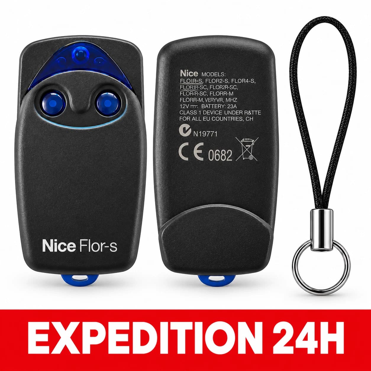 Télécommande Nice Flor-S 2 boutons avec cordon porte-clés