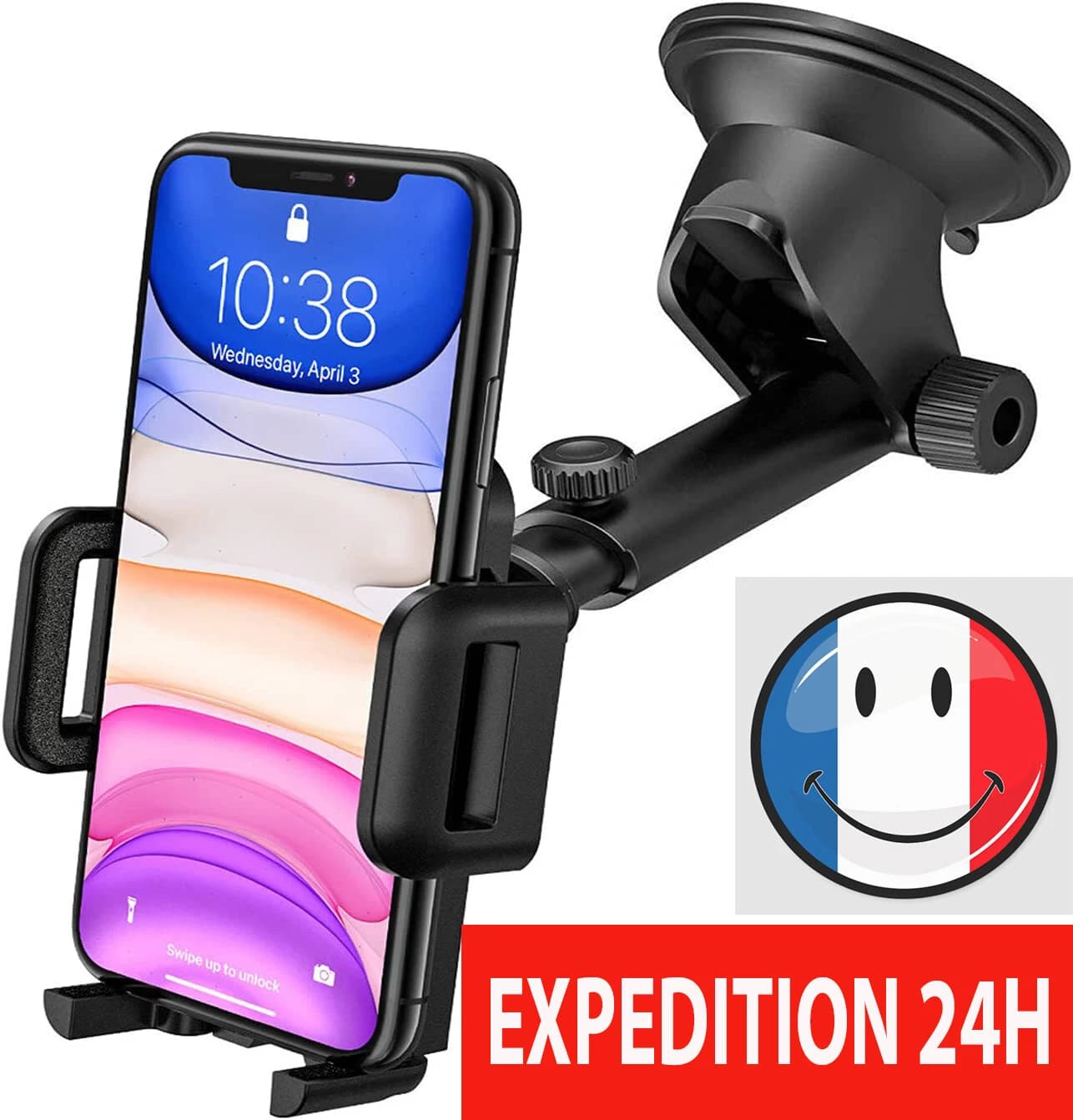Support téléphone voiture à ventouse, tableau de bord et pare-brise