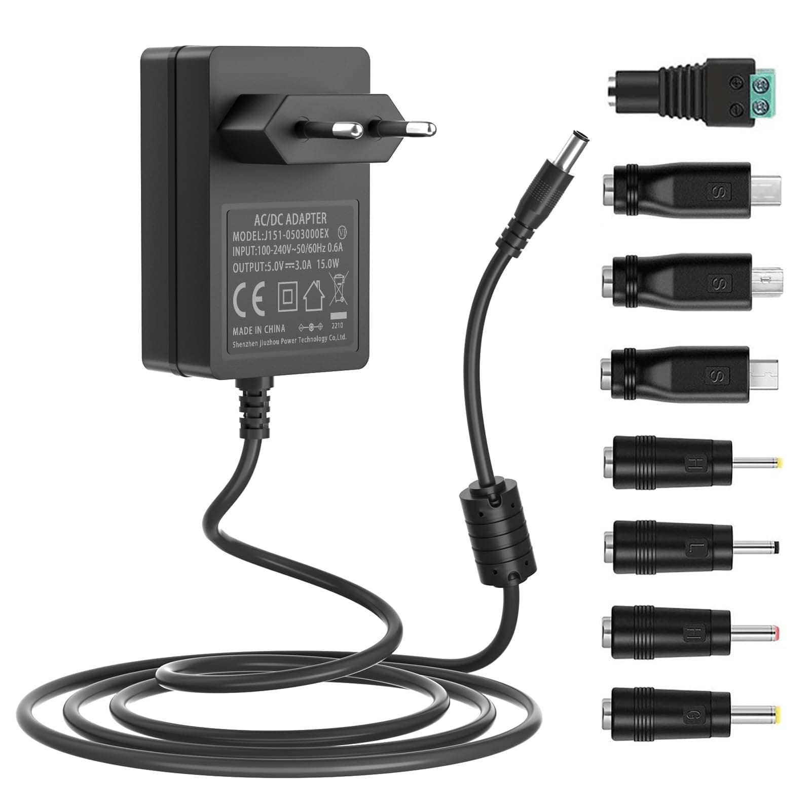 Bloc d'alimentation universel 5 V 3 A avec 8 embouts