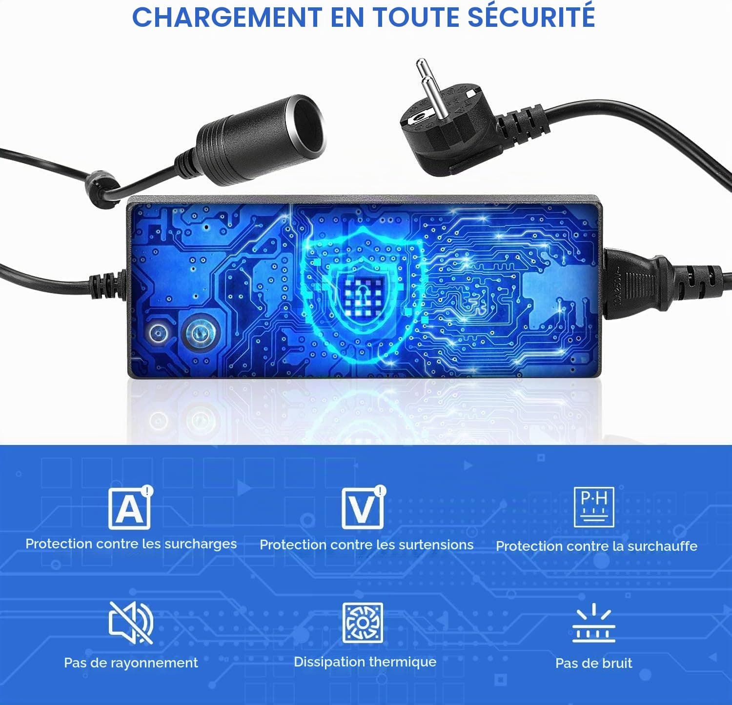 Convertisseur secteur 220 V vers allume-cigare 12 V 10 A 120 W