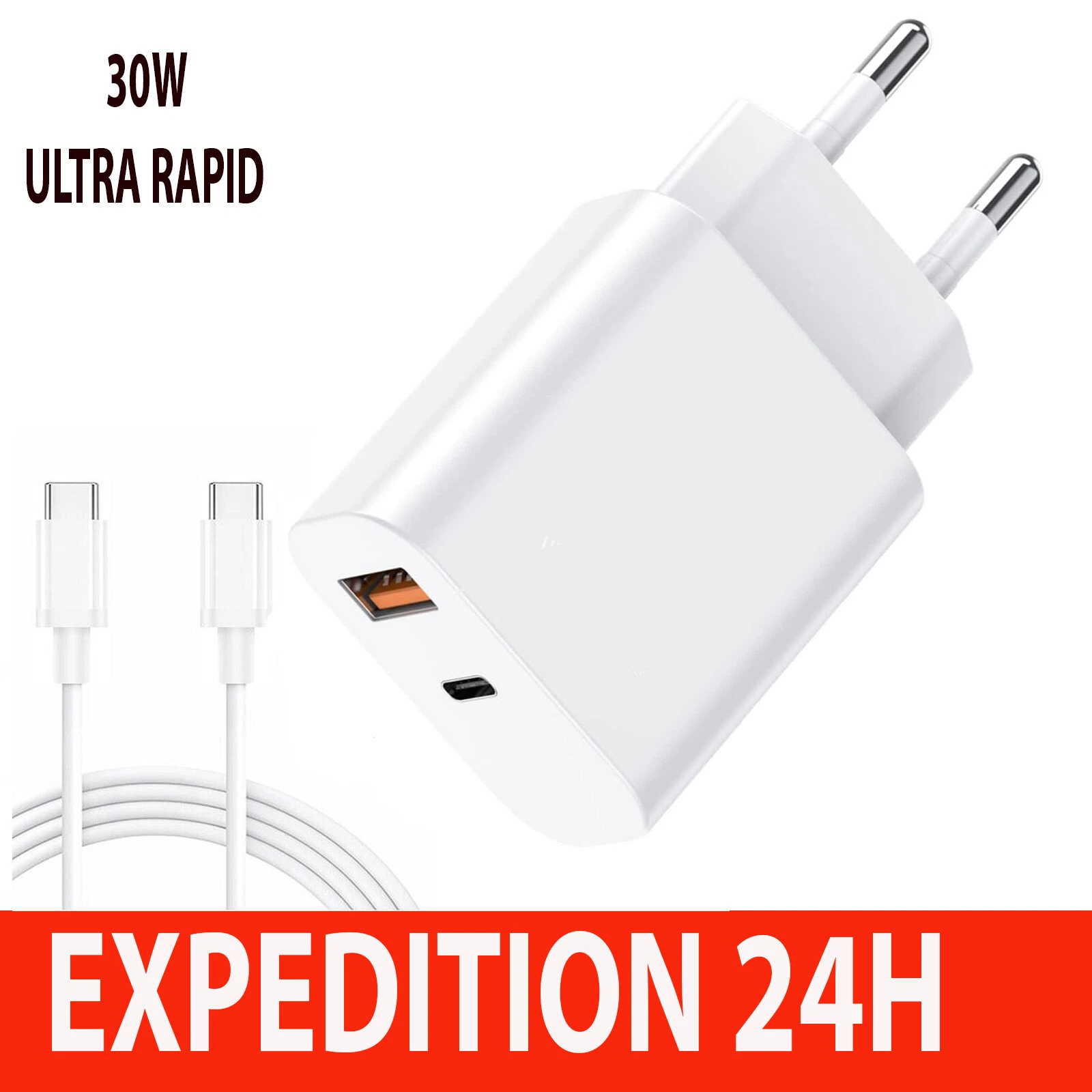 ZISONIX Chargeur rapide 30 W 2 ports USB-C et USB-A