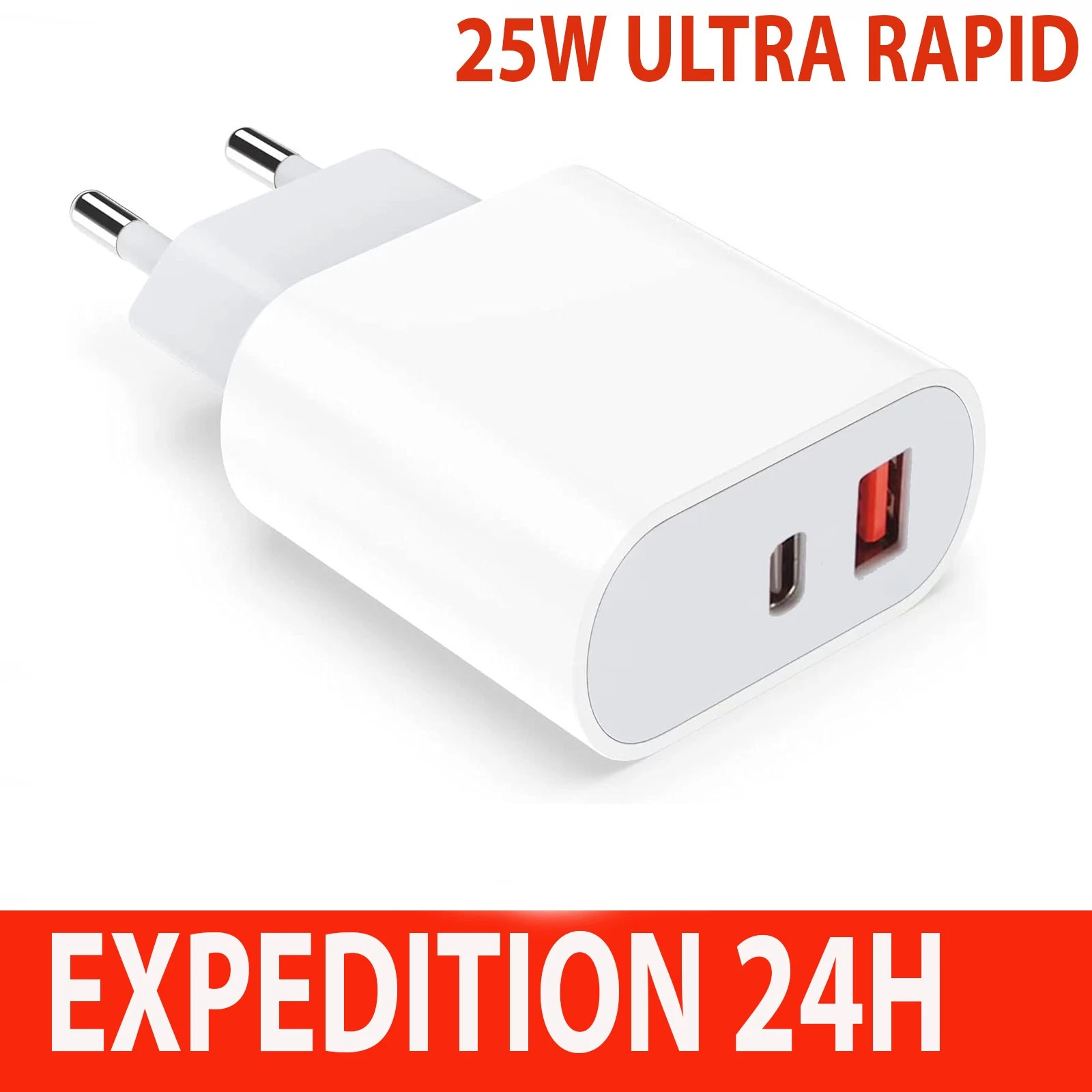 ZISONIX Chargeur secteur rapide 25 W USB-C et USB-A